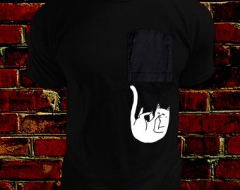 Funny Cat Falling From Pocket / Middle finger fun shirt