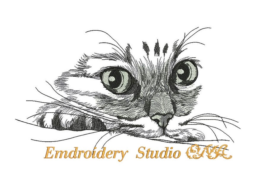 Download Machine embroidery design Watching cat for white and pastel