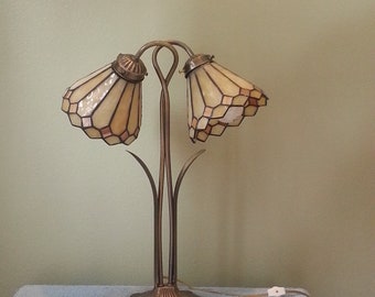 Double Gooseneck Lamp - Stained Glass Lamp - Desk Lamp - Accent Lamp