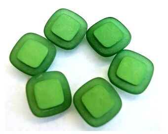 10 Vintage plastic buttons square shape beautiful green shades 15mm