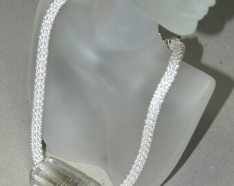 Ice Queen ... Bead Crochet Necklace . Silver Lined Beads . Chunky Glass Focal . OOAK .. Bold . Modern . Winter Accessory