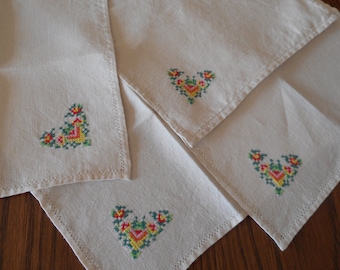 Hand Embroidery Linen Napkins - Set of Four
