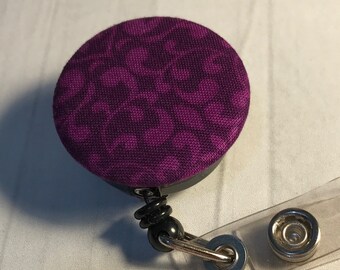Purple Print Badge Reel Slide Clip or Swivel Clip - Id Holder- Retractable Monogram Optional