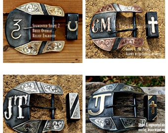 Mens Belt Buckle, Custom, Western Belt Buckle, Ranger Buckle, Personalized, Engraved, Segmented, Cattle Brand, Silversmith , Made to Order,