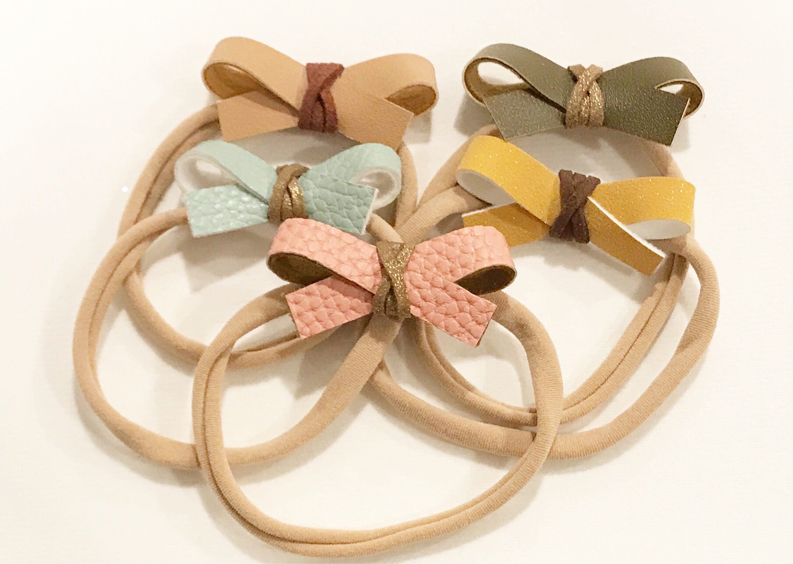 Dainty leather bow headband suede headband nylon headband