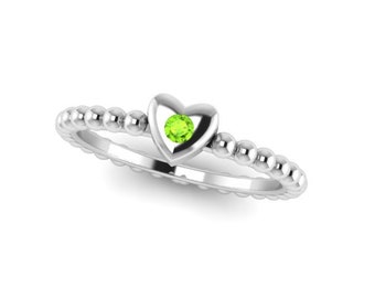 Heart Stackable Heart Ring with Birth Stone