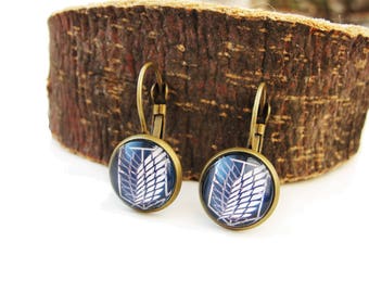 Shingeki no Kyojin - small leverback earrings elegant simple earrings 12mm glass dome Attack on Titan cabochon navy blue white earrings