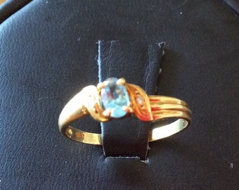 14kt Yellow Gold Blue Topaz and Diamond Ring