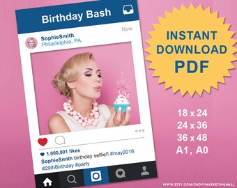PDF Instagram Style Social Media Photo Prop Frame, Photo Booth Prop, Instagram Prop, Large Wedding Sign, Printable PDF, SALE 70% Off !!