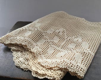 Swedish vintage crochet valance Beige crochet valance Handmade Window valance Window curtain