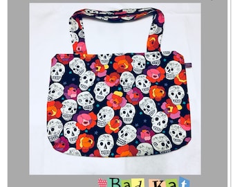 Sugar Skull tote bag with magnetic snap