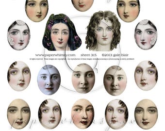 PaperWhimsy Digital Download Collage Sheet Pretty Faces ATC ACEO Backgrounds Collage Art Sheet 315