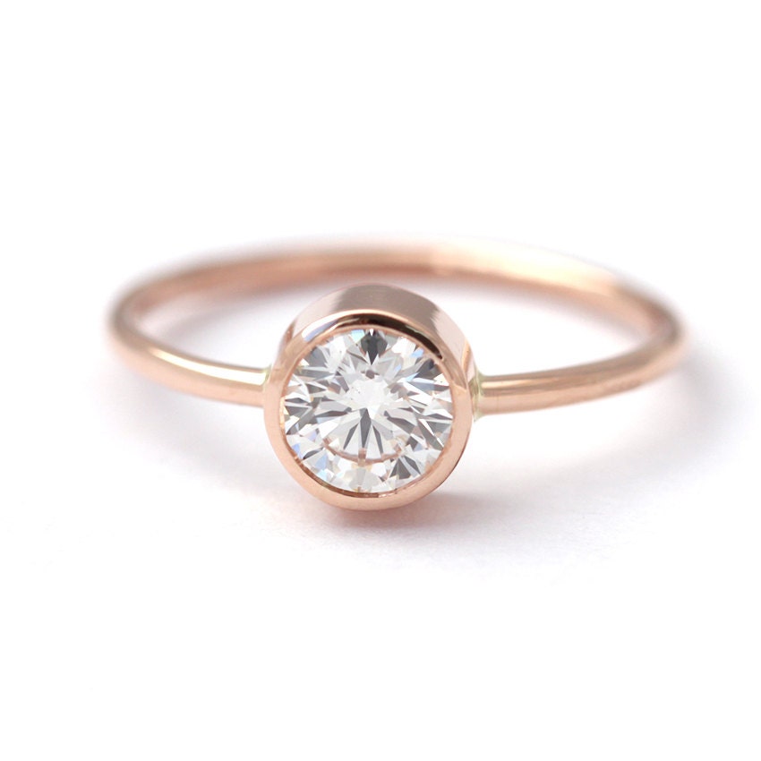  Rose  Gold  Engagement  Ring  Solitaire Diamond Ring  Round Cut