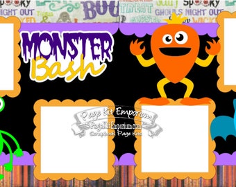 Scrapbook Page Kit Halloween Party Monster Bash Boy Girl Baby 2 page Scrapbook Layout Kit 110