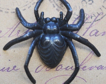 Large Spider Brass Stamping, Black Satin Finish - Gothic Jewelry Supplies by Calliopes Attic