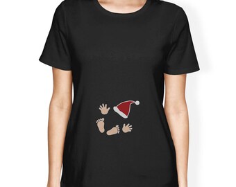 Baby Santa Foot And Handprints Women's Christmas T shirt