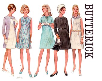 Butterick 5307 Womens Diagonal Seam Color Block A Line Dress 60s Vintage sewing pattern Size 12 Bust 34 Inches UNCUT Factory Folded