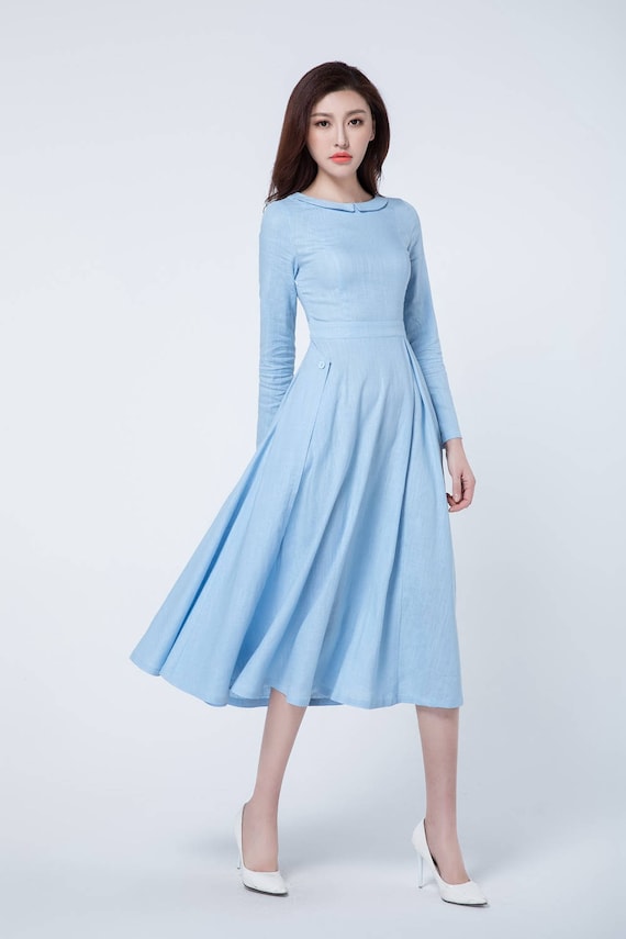  Light  blue  dress  midi dress  pleated dress  spring dress 