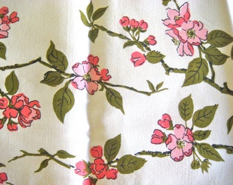 Wilendur Pink Dogwood Branches Vintage Cotton Upcycled Fabric
