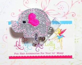 Elephant Badge Reel / Glitter Badge Holder/Elephant Badge Holder/Retractable ID Badge Holder/Nurse Badge Reel Clip/Elephant Gifts (Set of 1)