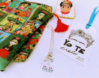 Steel and heart bracelet/engraved label YO TE CIELO Frida Kahlo inspired