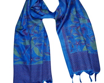 Royal Blue Silk Blend Scarves Hair Scarf Shawl Yoga Wear Printed Long Wraps Stole