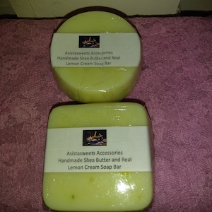 Handmade Shea Butter and Real Lemon Cream Soap Bars