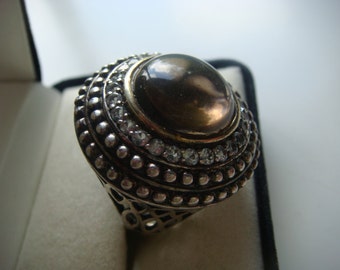 Smoky Quartz and White Topaz Ring