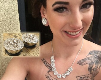 Plugs Gauges - Large Round Crystal Wedding Plugs - 1/2" (12mm), 9/16" (14mm), 5/8" (16mm), 3/4" (19mm), 7/8" (22mm)