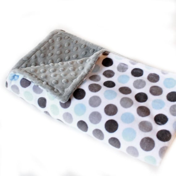 Dots Baby Boy Minky Baby Blanket, Blue Gray Blanket, Personalized Baby Blanket, Name Baby Blanket, Baby Shower Gift, Kids Minky Blanket