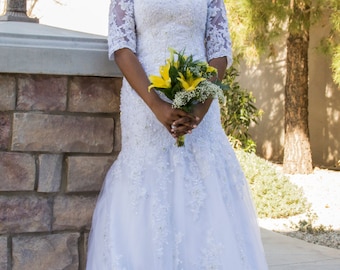 Saria Modest Wedding Dress with Sleeves - Modest Wedding Dress with Sleeves - LDS Lace Wedding Dress with Sleeves