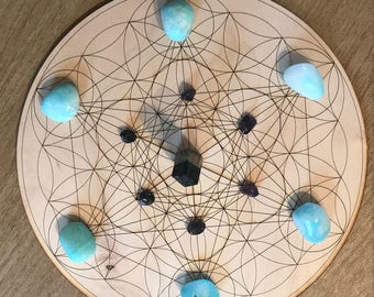 Metatron's Cube and Flower of Life Crystal Grid - Metatron's Cube - 3, 6, 9 or 12 Inches - Wooden Crystal Grid - Sacred Geometry