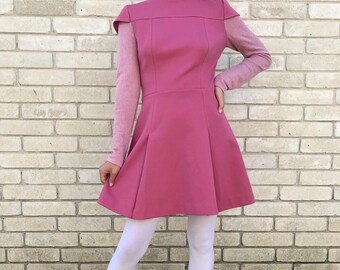 Vintage Mod 60's Magenta Pink Long Sleeve Mini Dress