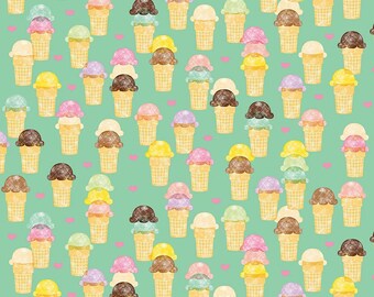 SALE Novelty Ice Cream Mint by Riley Blake Designs - Treats Dessert Food Cones - Quilting Cotton Fabric - choose your cut