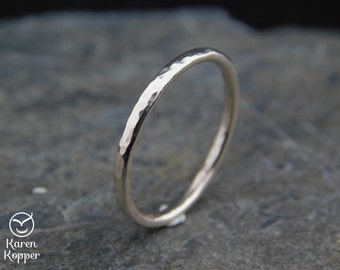 14k White Gold-filled hammered ring, thin ring, 1.6 mm ring, made at your size. Skinny ring, thin ring, stacking ring.