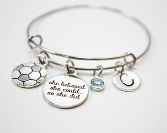 soccer bracelet, personalized soccer bracelet, soccer bangle, soccer charm bracelet, soccer theme jewelry, soccer player gift, soccer player