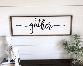 Gather Sign. Gather wood framed sign. Farmhouse sign. Wood framed sign. Rustic wall decor. Fixer upper sign. farmhouse wall decor.