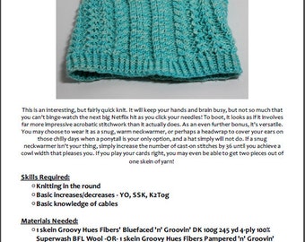 Pattern - Cowl / Neckwarmer - Cavorting With Columns - Cables and Lace - Groovy Hues Fibers Designs - PATTERN ONLY !