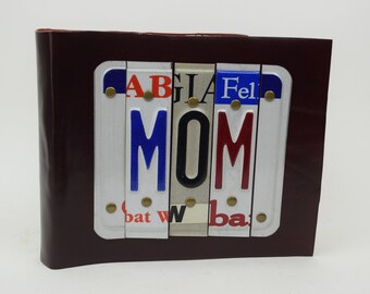 Leather Photo Album MOM Recycled License Plates