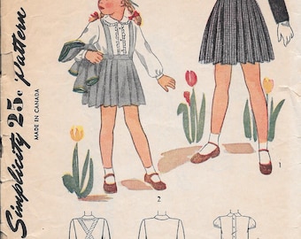 Vintage 1940s Simplicity Sewing Pattern 1242- Girls' Bolero, Skirt and Blouse size 4