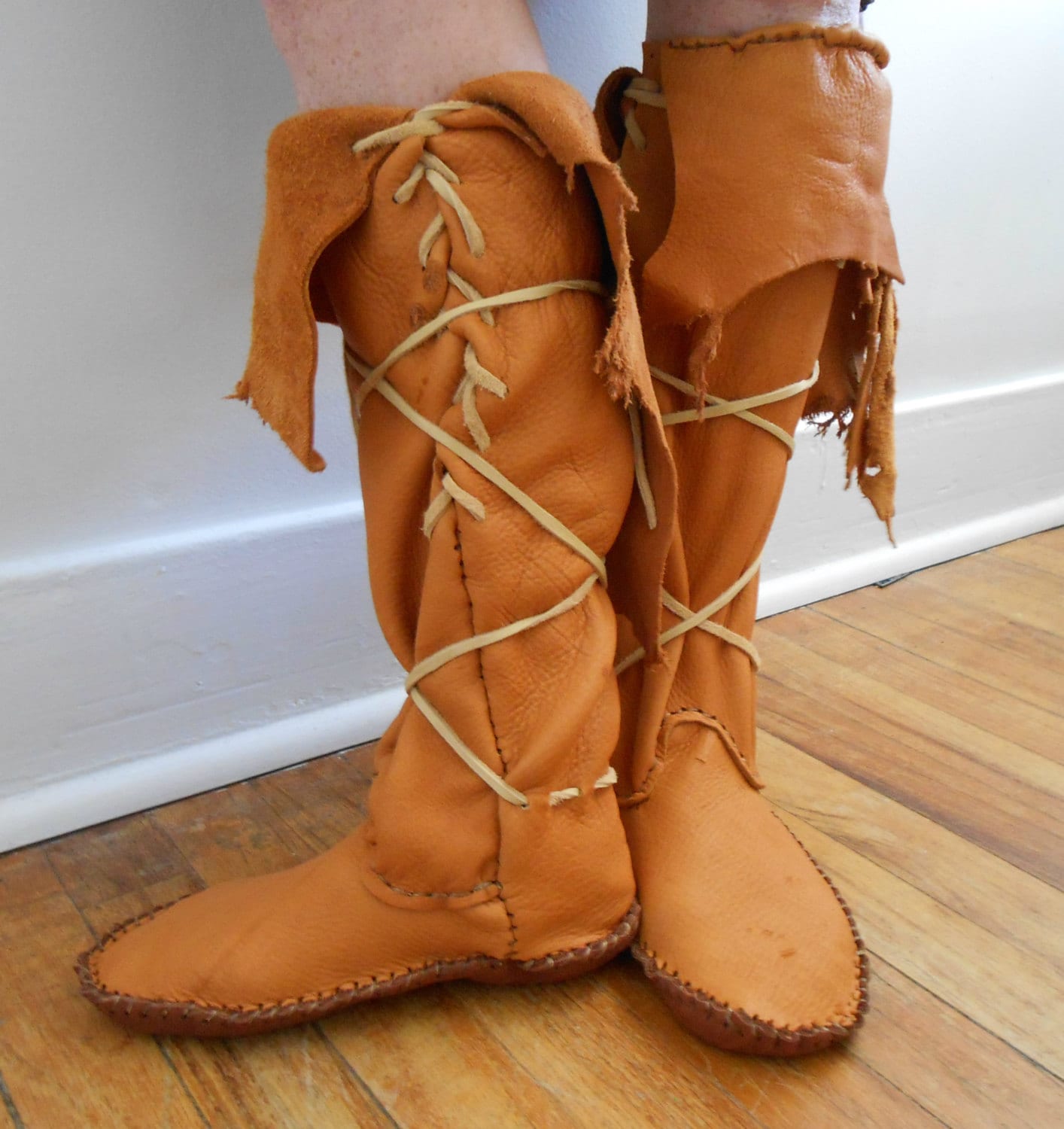 Handmade Hand Sewn Tall Moccasins Boots Custom Made to