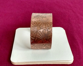 Handmade etched copper cuff bracelet.