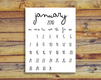 blank calendar jan 2018