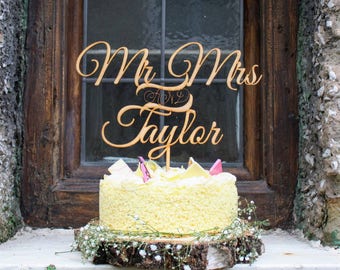 Personalised Wooden Wedding Cake Topper Rustic & Trendy (made in UK)
