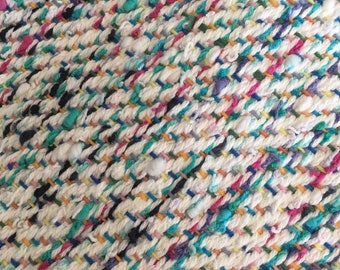 Hand Woven Table Runner White Teal Fuchsia Cotton 13" x 48"