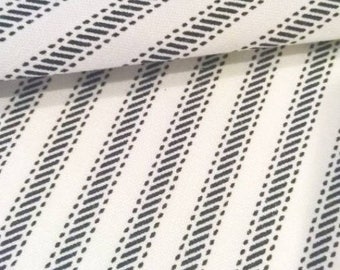 Navy Ticking Stripe Fabric by the Yard Designer Cotton Ticking Home Decor Fabric Drapery Curtain or Upholstery Fabric Blue Ticking C343