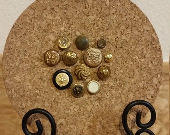 12 Decorative Gold Vintage Button Push Pin Tacks (Black and White Accents)