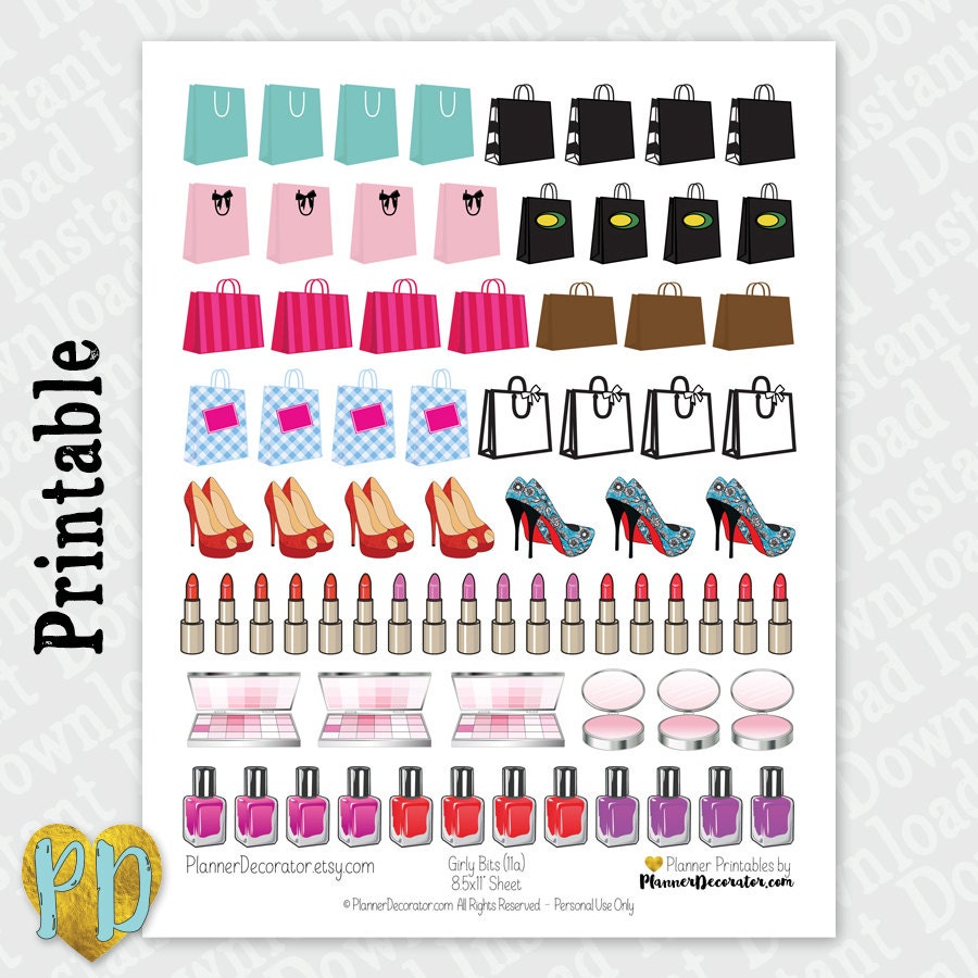 girly makeup printable planner stickers shopping bags high