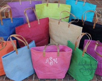 Monogrammed Jute Tote Bag