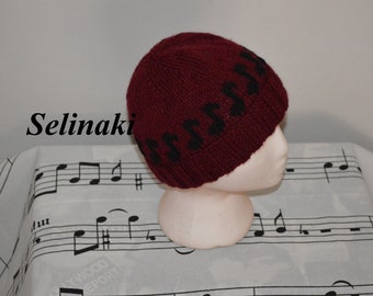 Knit Music Notes Burgundy Hat Beanie